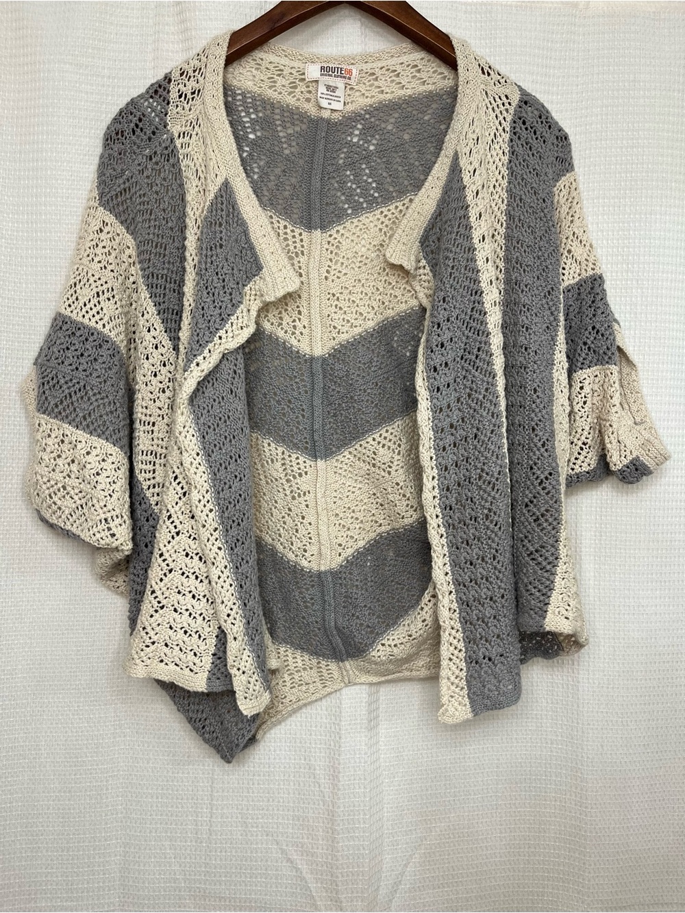Vintage Route 66 Open Front Knit Shrug Sweater Gray Cream Women’s Small Cardigan